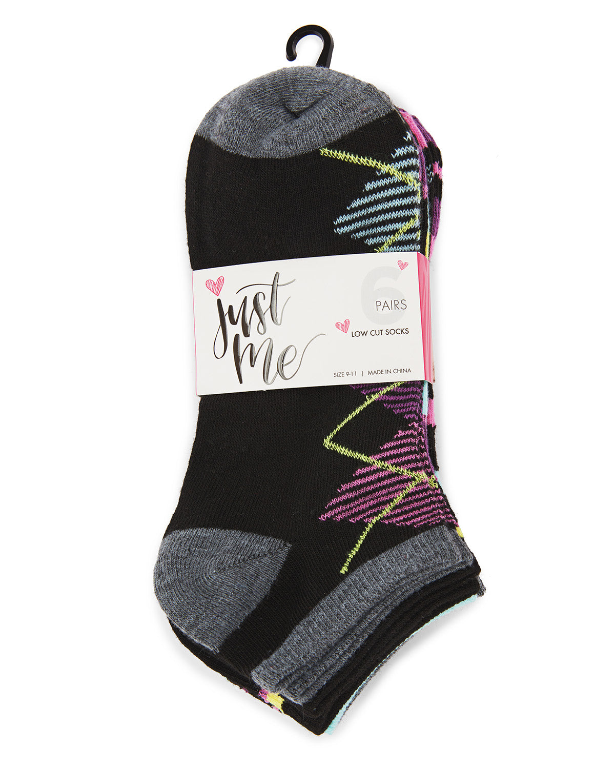 Women's 6 Pair Pack Diamonds and Stripes Low Cut Socks : Color: Assorted