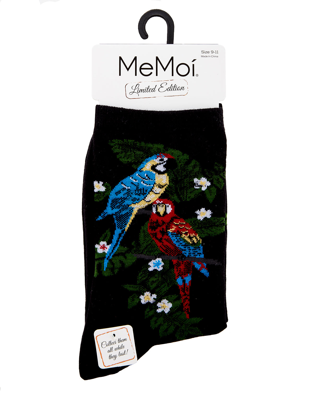 Women's Parrots Limited Edition Cotton Blend Crew Sock : Color: Black