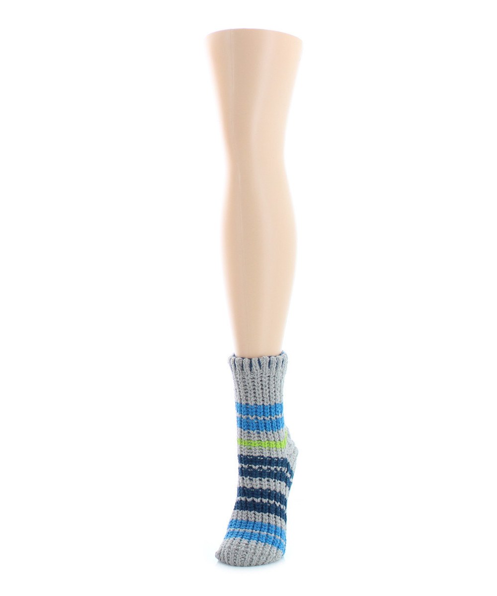Women's Thin Stripe Chenille Non-Skid Slipper Crew Sock : Color: Dove