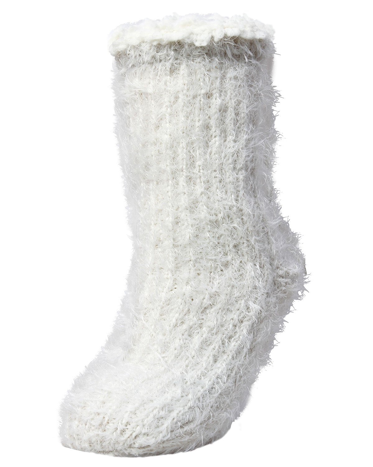Women's Furry Sherpa-Lined Winter Crew Slipper Sock : Color: Ivory