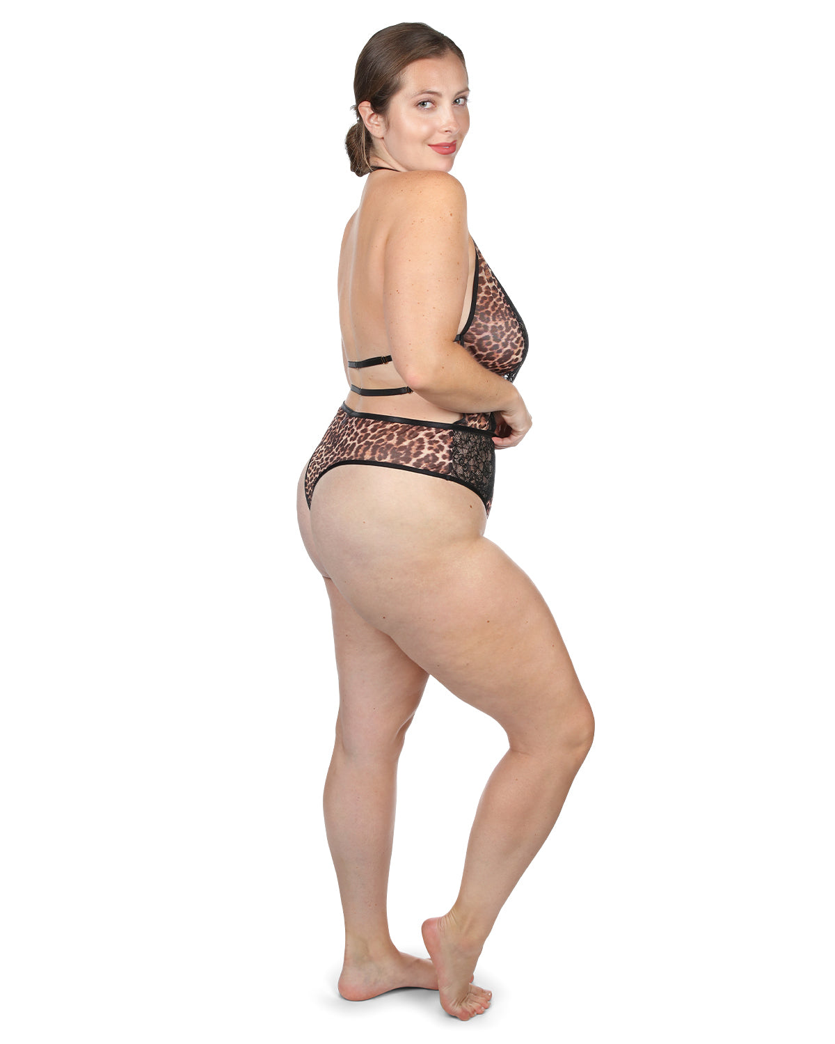 Women's Alexandra Halter Plunge Leopard Print Bodysuit : Color: White