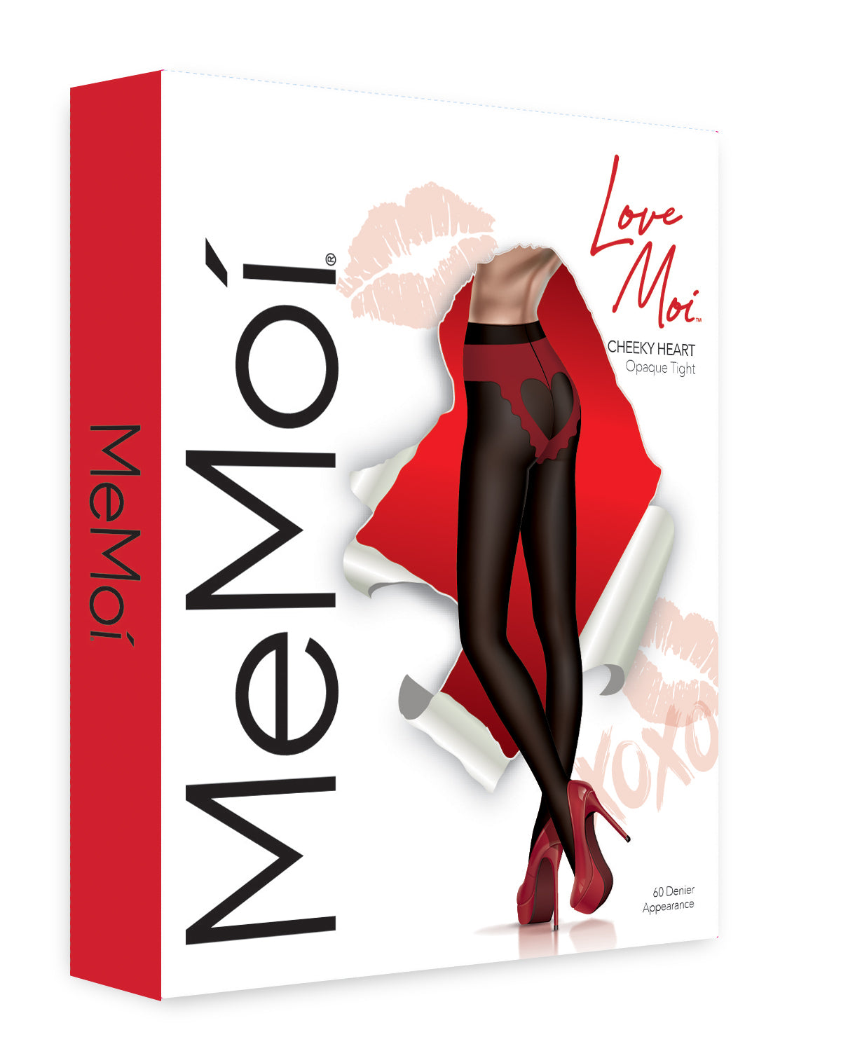 Women's Cheeky Scalloped Heart 60 Denier Opaque Tight : Color: Black-Red