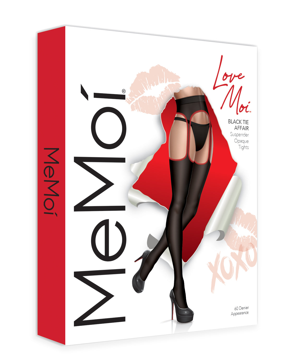 Women's Black Tie Affair Suspender 60 Denier Opaque Tights : Color: Black-Red