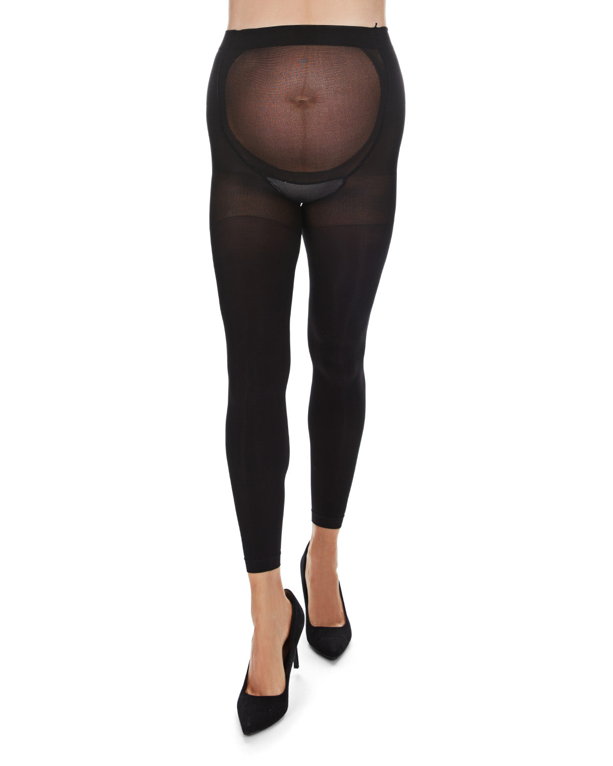 Women's Opaque Maternity Footless Tights with Extra Large Waist : Color: Black