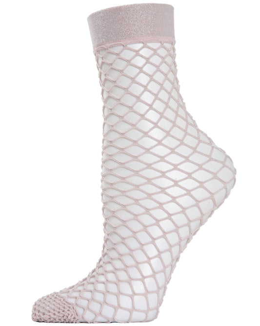 Women's All Net Shimmery Glitter Fishnet Anklet Sock : Color: Peach Whip