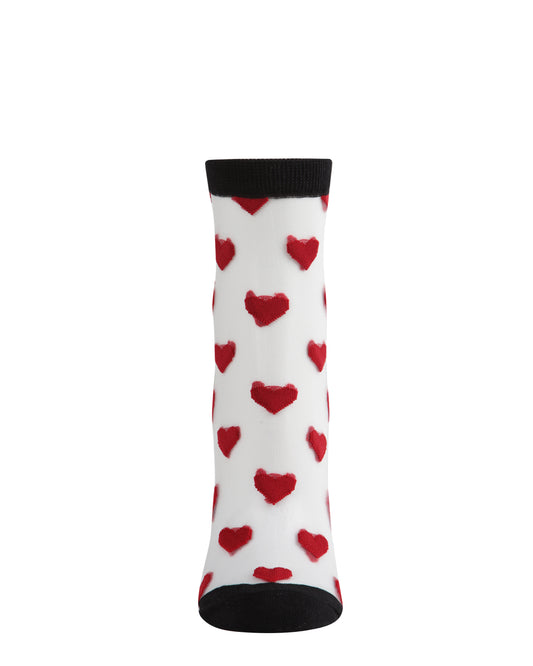 Women's Hearts Mono Fine Net Semi-Sheer Anklet Sock : Color: Black Red
