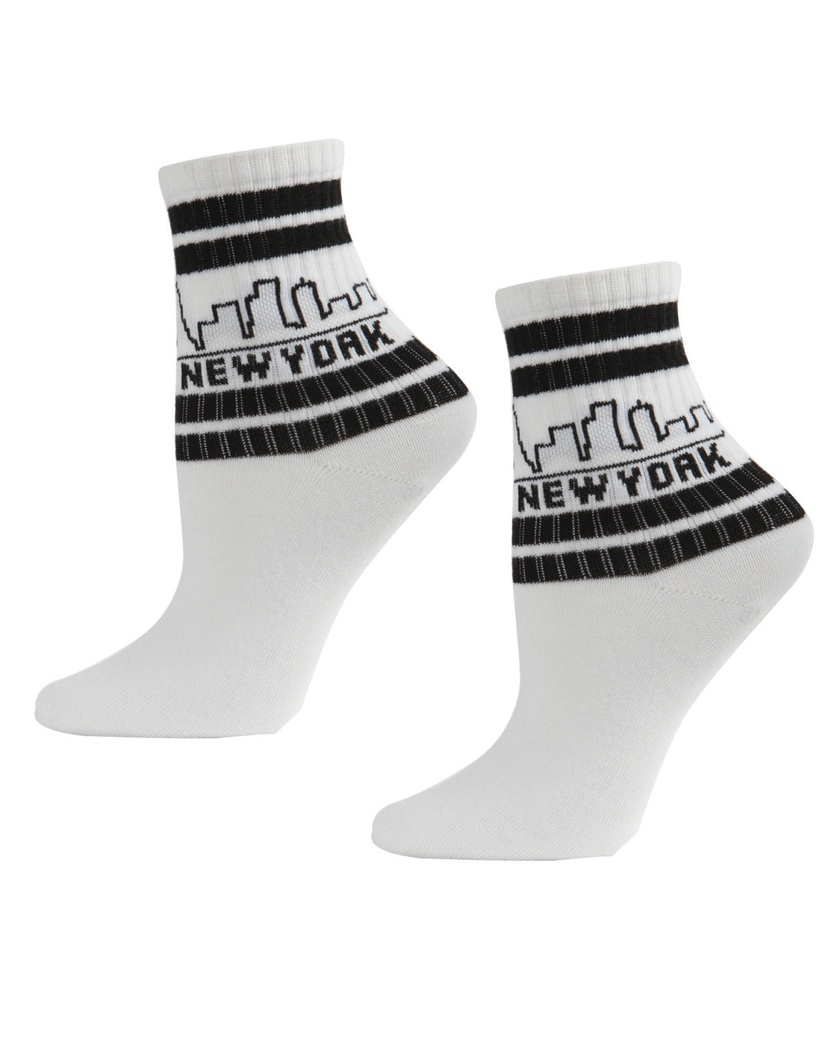 Women's New York Skyline Double Stripe Anklet Sock : Color: White