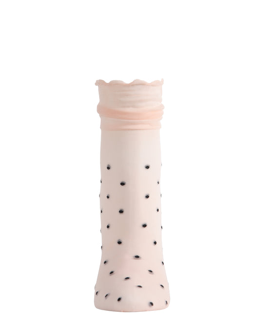 Women's Sheer Polka Dot Ruffle Cuff Anklet Sock : Color: Peach