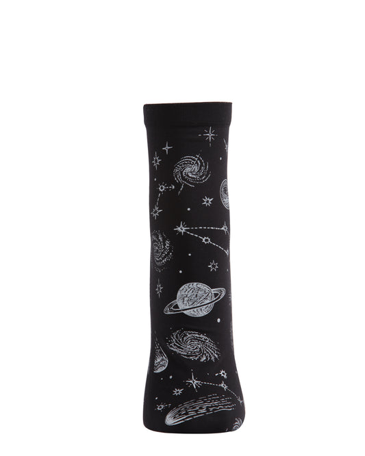 Women's Stars and Planets Align Cosmos Print Anklet Sock : Color: Black