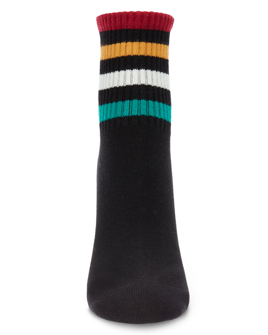 Women's Cotton Blend Retro Style Multicolor Stripe Anklet Sock : Color: Black