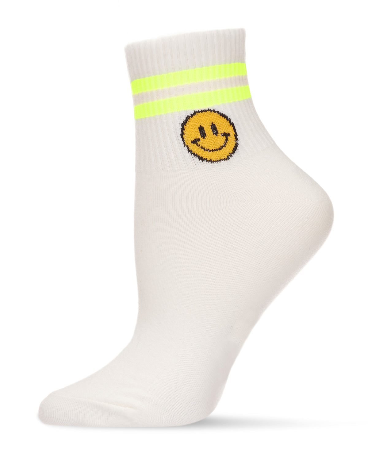 Women's Smiley Neon Stripe Cotton Blend Anklet Sock : Color: Neon Yellow