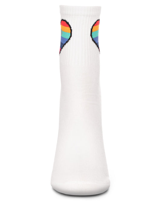 Women's Rainbow Heart Cotton Blend Anklet Sock : Color: White
