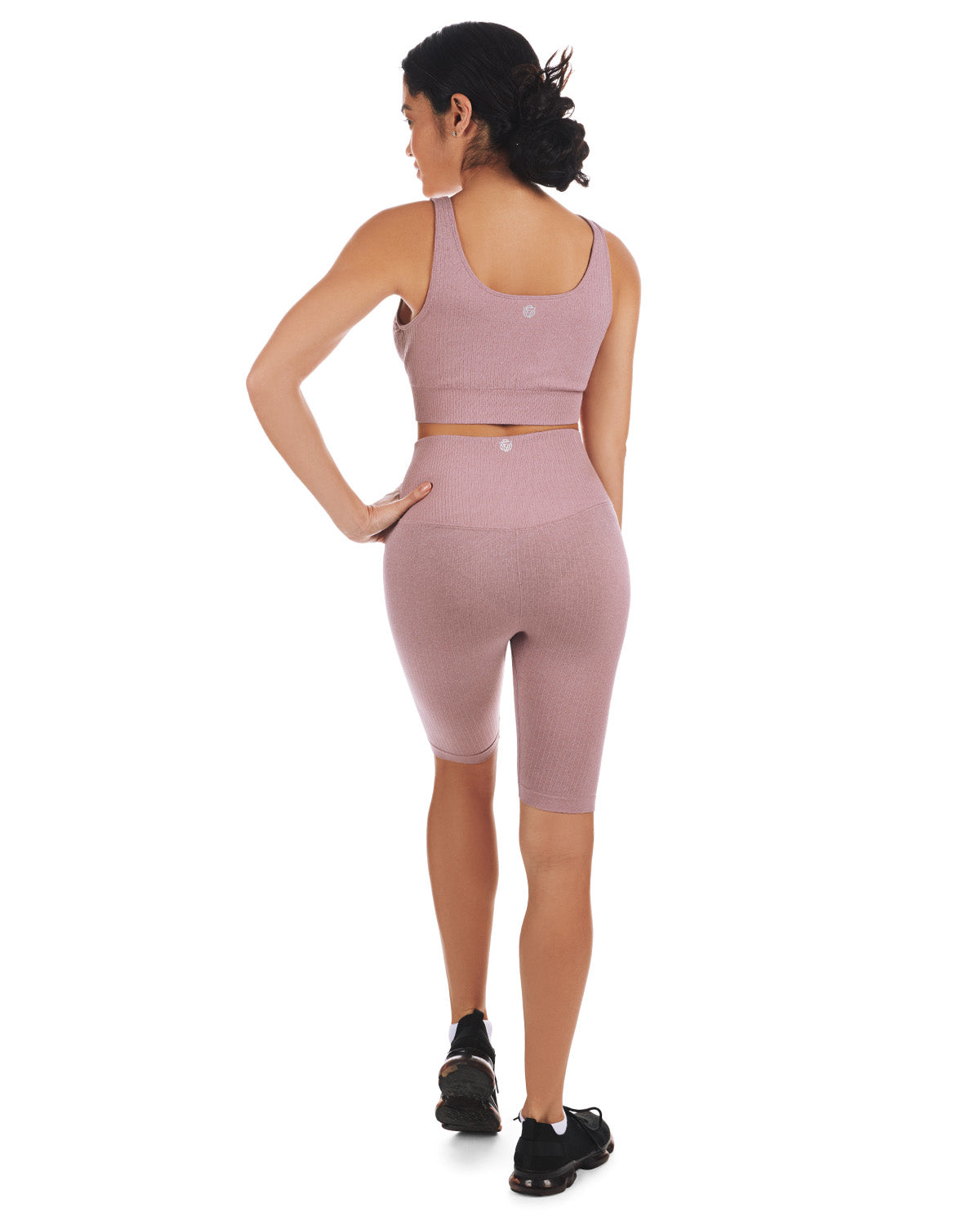 Women's Seamless Ribbed Sports Bra with Removable Cups : Color: Pink Heather