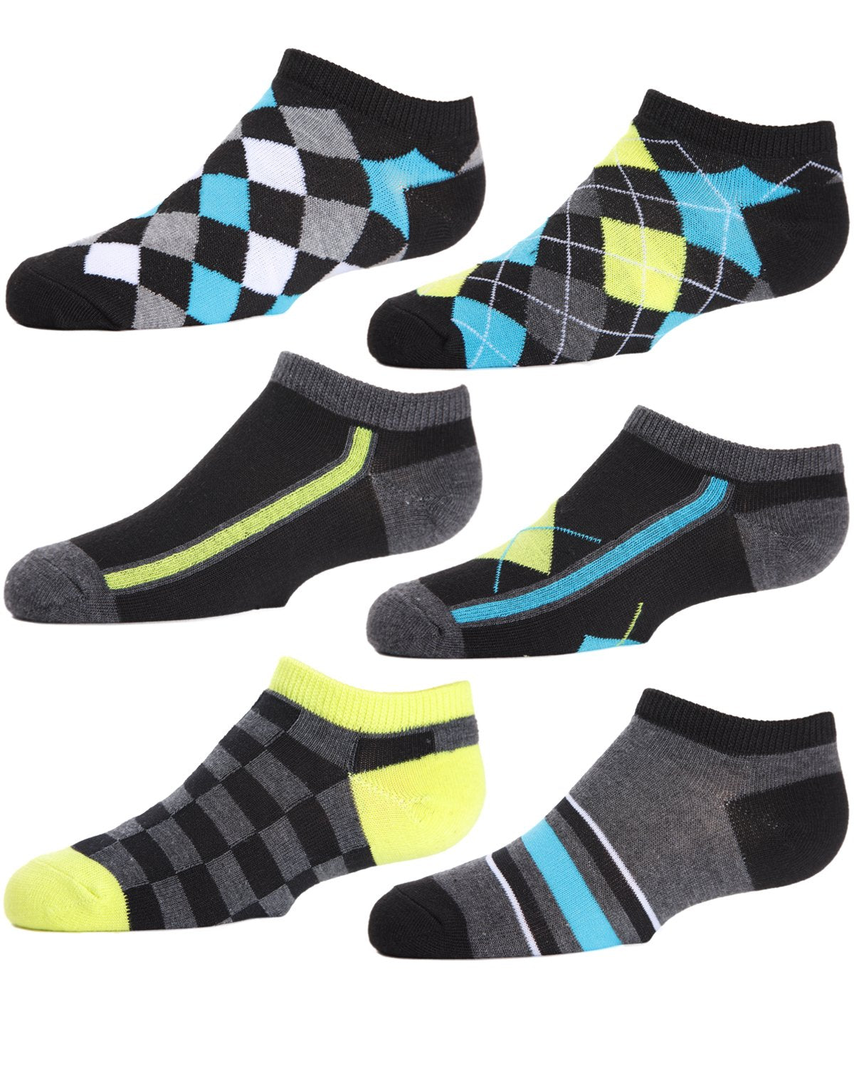 Boys' 6 Pair Pack Argyle Flow Low Cut Socks : Color: Black Multi