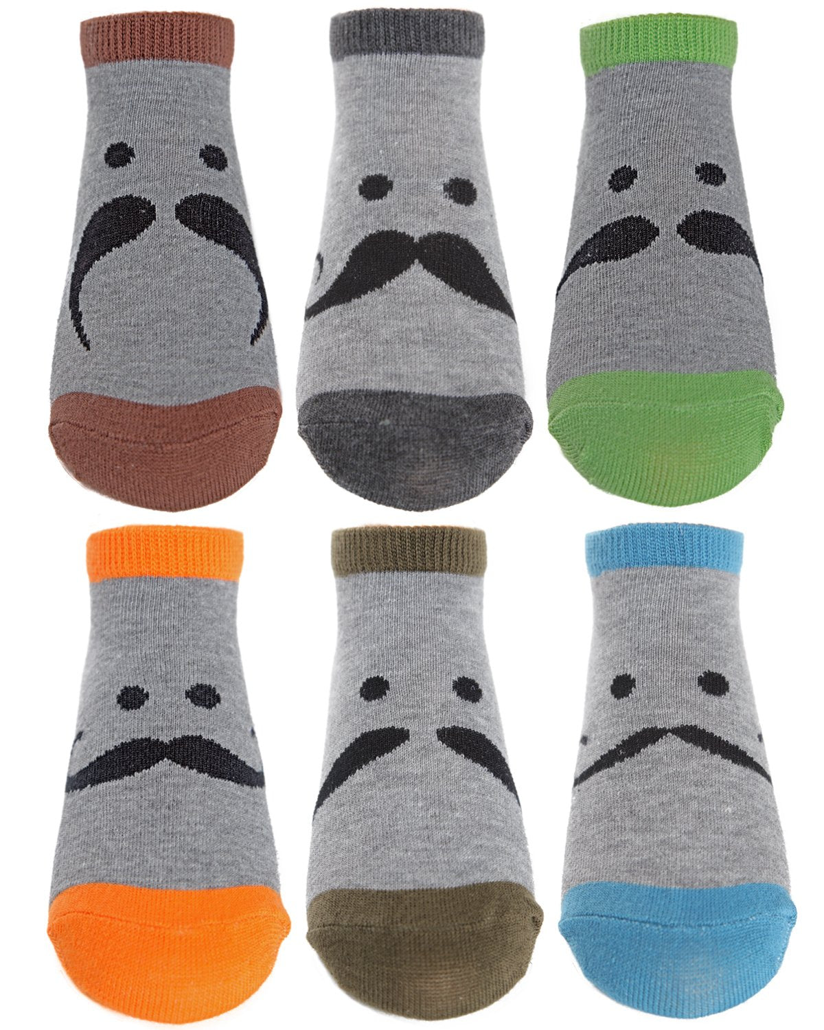 Boys' 6 Pair Pack Mustache Mood Low Cut Socks : Color: Medium Gray Heather