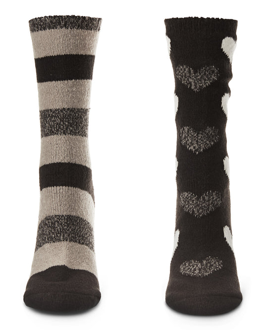 Women's 2 Pair Pack Hearts and Stripes Buttersoft Crew Socks : Color: Black
