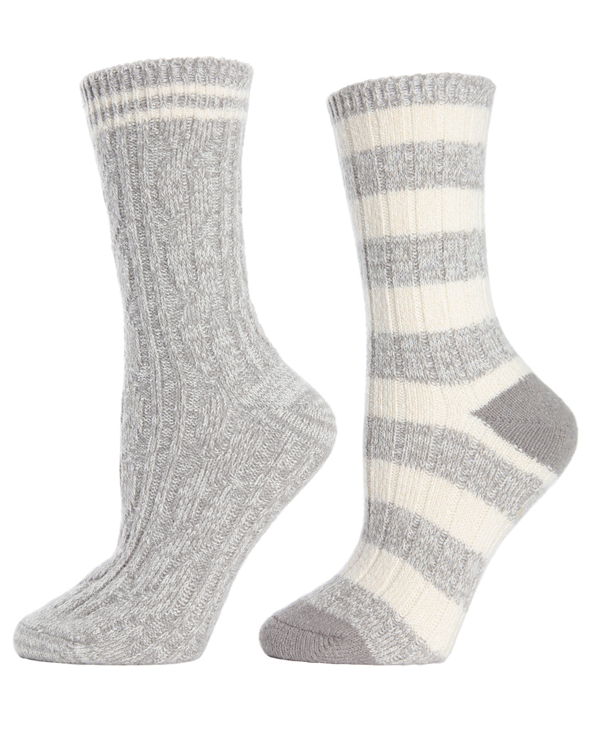 Women's 2 Pair Pack Rugby Stripe Buttersoft Crew Socks : Color: Gray