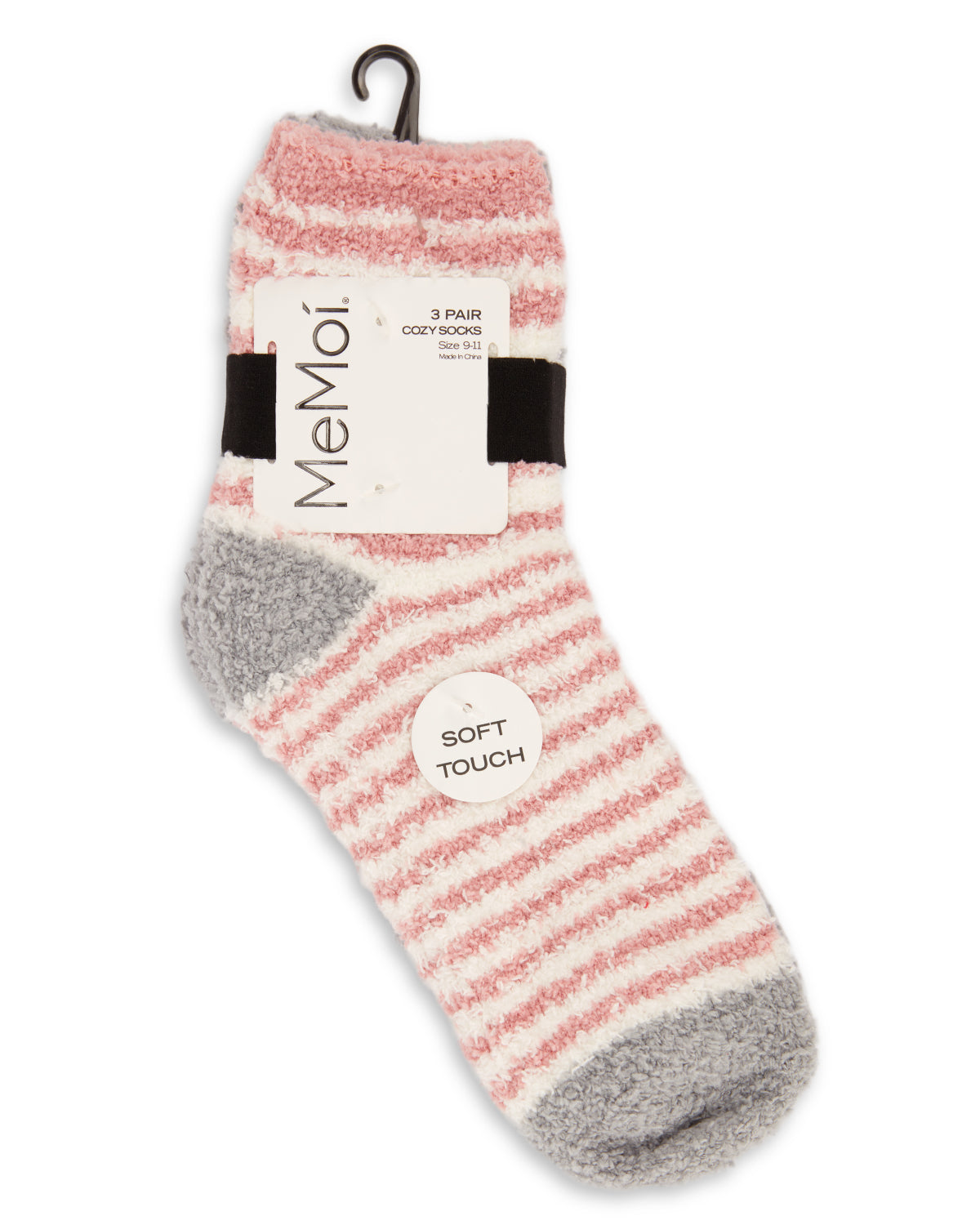 Women's 3 Pair Pack Fuzzy Stripe Cozy Crew Socks : Color: Powder Pink