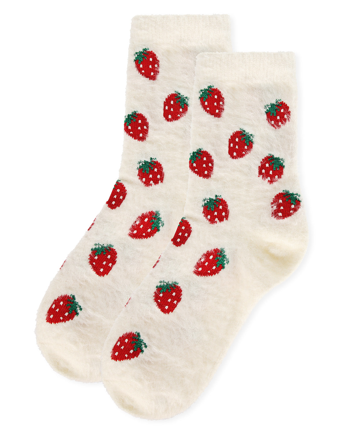 Women's Strawberries Cozy Crew Socks : Color: White