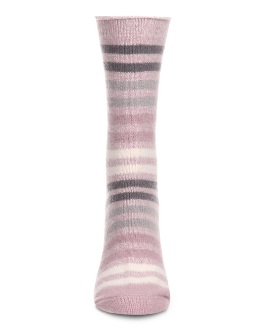 Women's Multicolor Stripe Buttersoft Cozy Crew Socks : Color: Violet