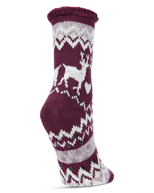 Women's Reindeer Flake Cozy Warm Thermal Crew Socks : Color: Mauve