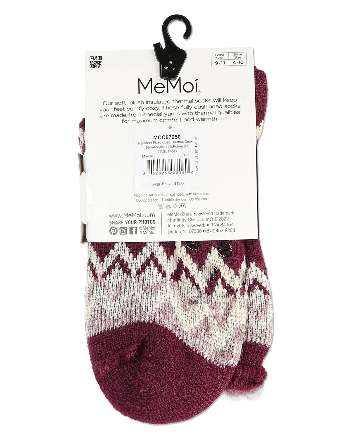 Women's Reindeer Flake Cozy Warm Thermal Crew Socks : Color: Mauve