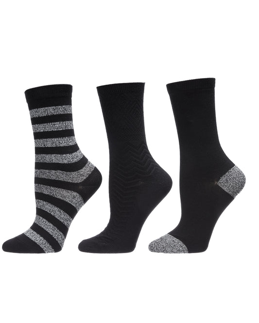 Women's 3 Pair Pack Marled Stripe Buttersoft Crew Socks : Color: Black Marled
