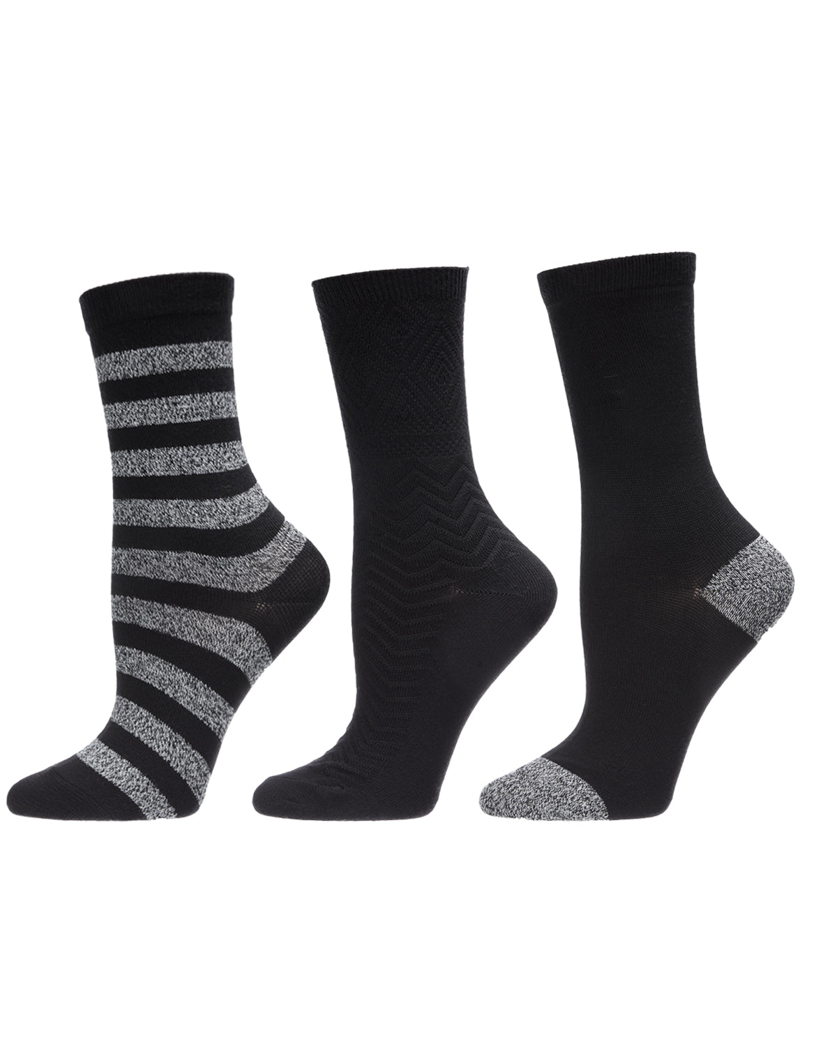 Women's 3 Pair Pack Marled Stripe Buttersoft Crew Socks : Color: Black Marled