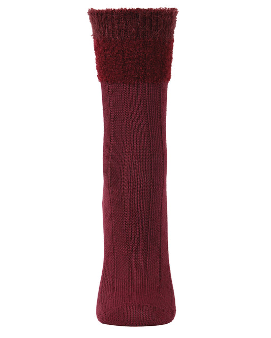 Women's Parfait Striped Fuzzy Cuff Crew Socks : Color: Burgundy