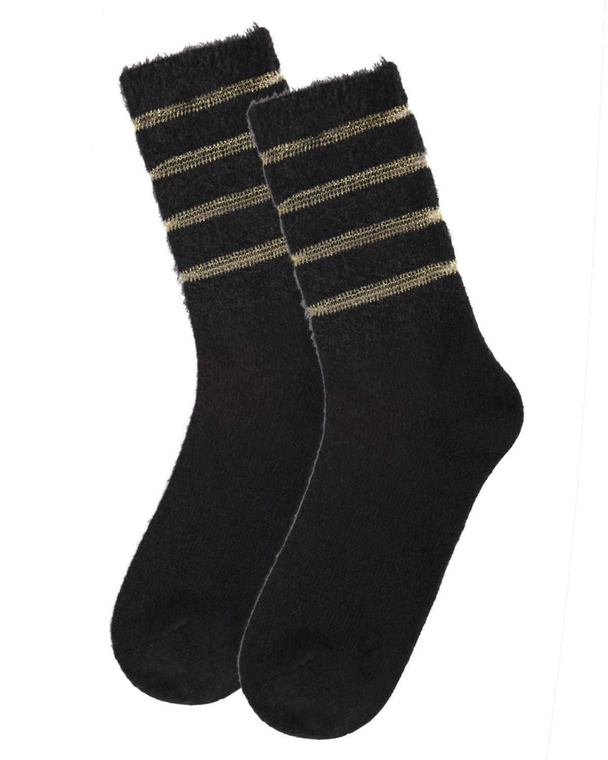 Women's Luxe Shimmer Sheer Stripe Plush Fuzzy Crew Socks : Color: Gray