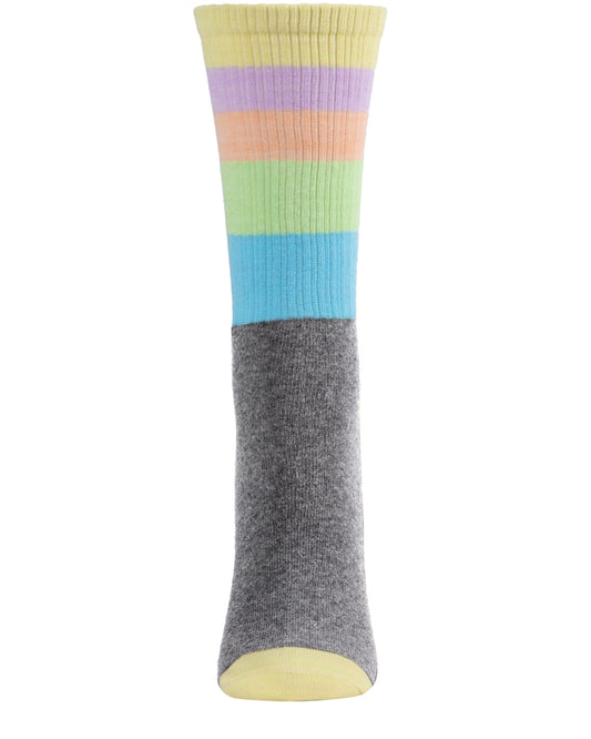 Women's Multicolor Pastel Stripe Crew Sock : Color: Gray Multi