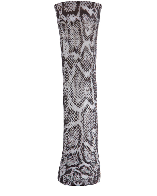 Women's Faux Snakeskin Print Fishnet Textured Crew Sock : Color: Black