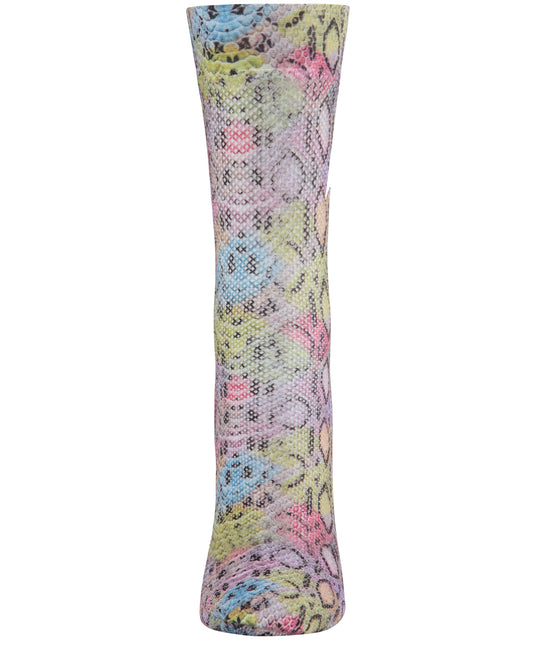 Women's Lounge Lizard Print Colorful Fishnet Crew Sock : Color: Multi