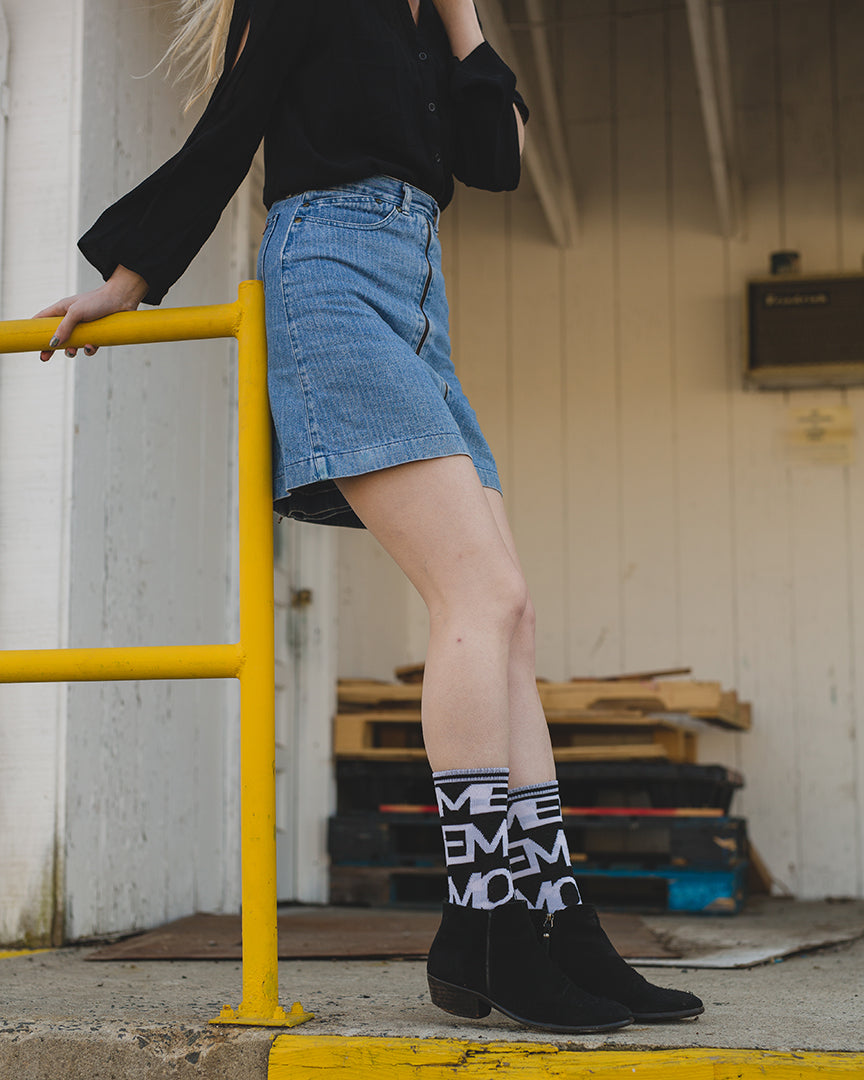 Women's Have a Me Moment MeMoi Fashion Crew Sock : Color: Black