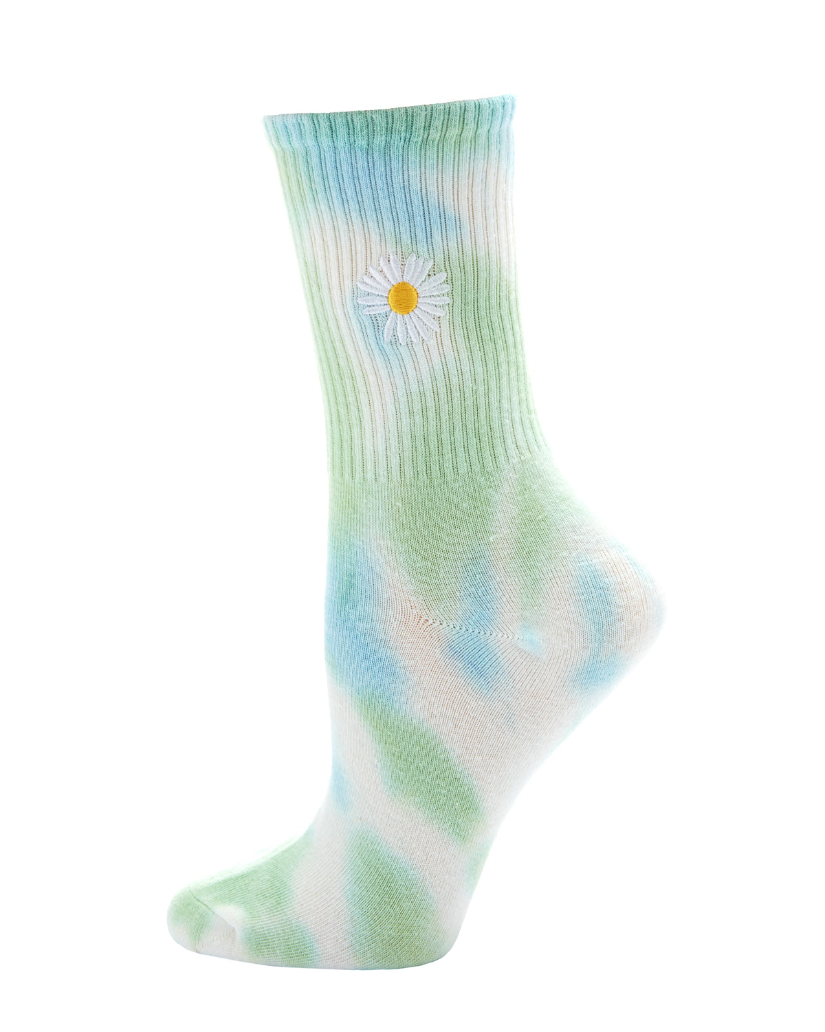 Women's Daisy Embroidered Tie Dye Ribbed Crew Socks : Color: Mint