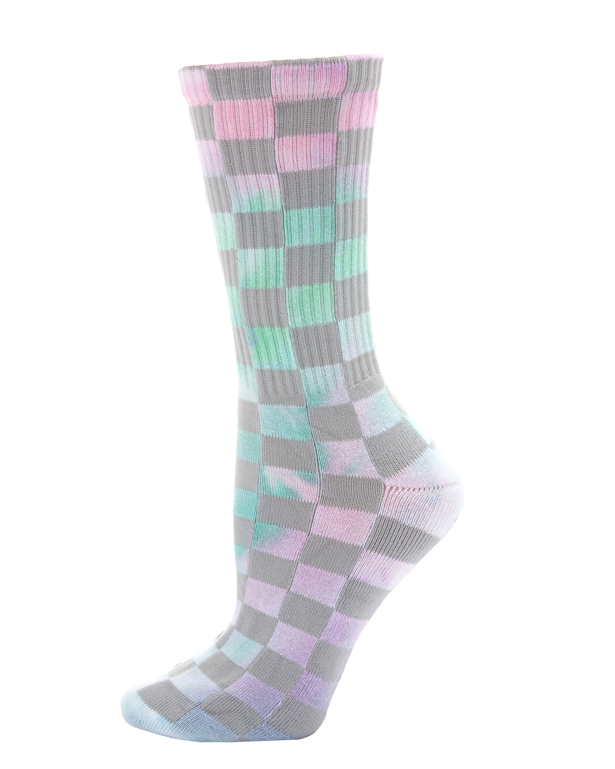 Women's Checkered Ribbed Half Cushion Crew Socks : Color: Pastel