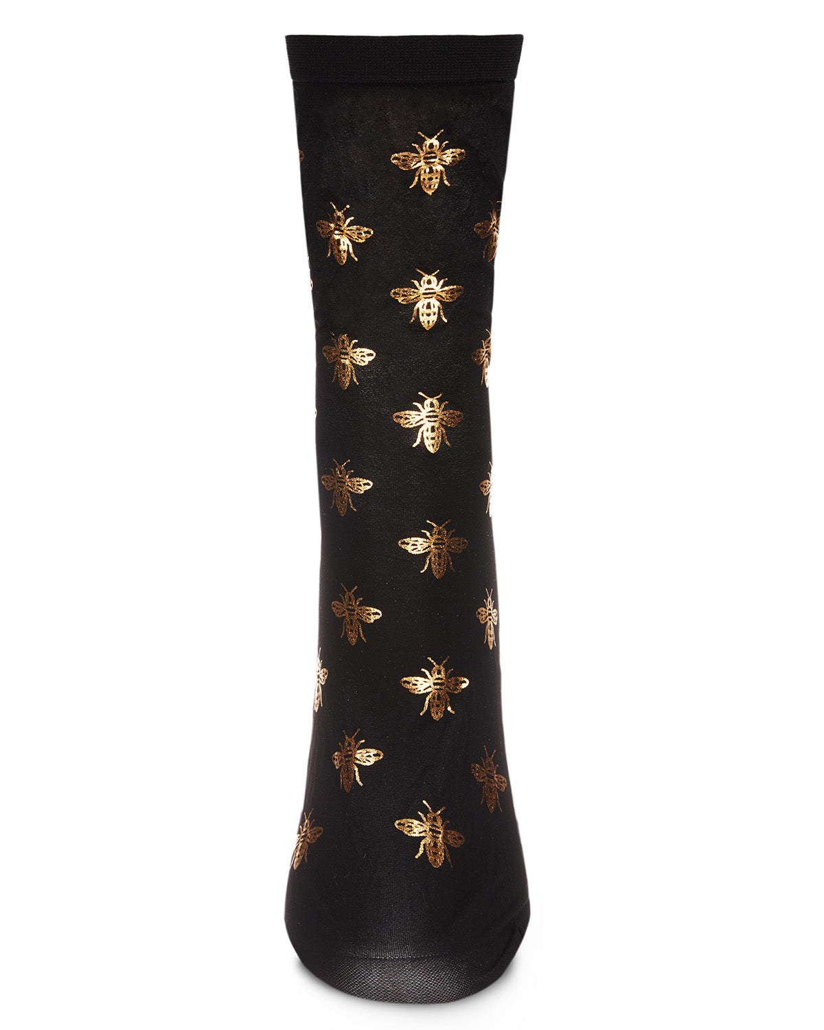 Women's Gold Foil Beautiful Bee Sheer Fashion Crew Sock : Color: Black