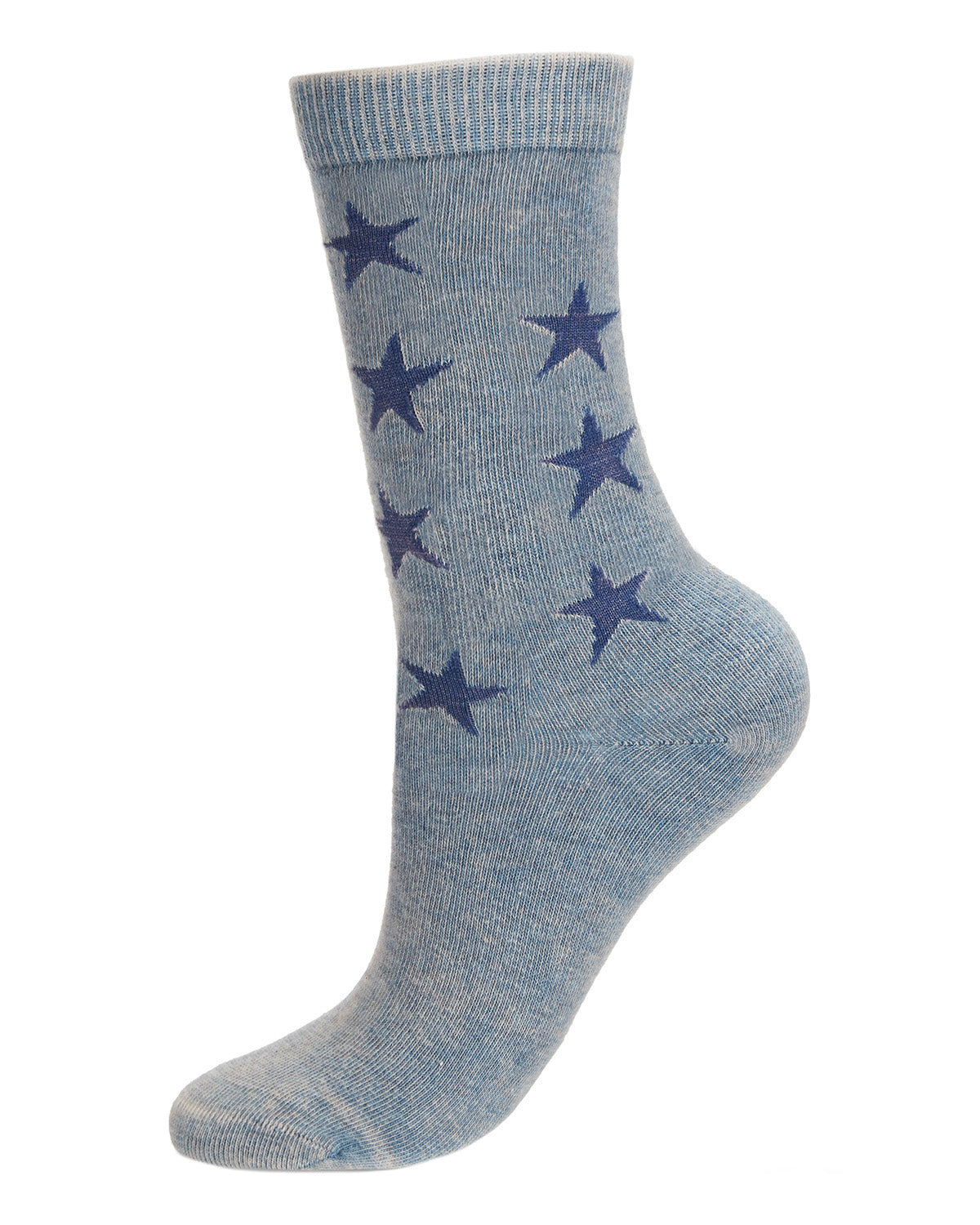 Women's Acid Wash Star Cotton Blend Crew Socks : Color: Denim