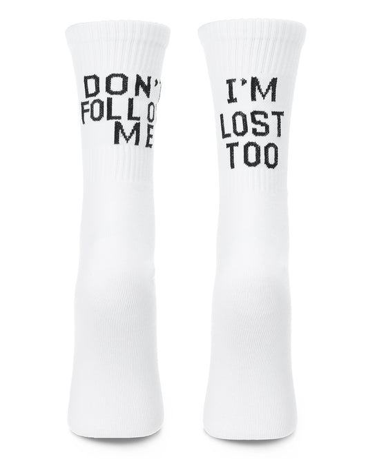 Women's Funny Don't Follow Me Cotton Blend Crew Sock : Color: White