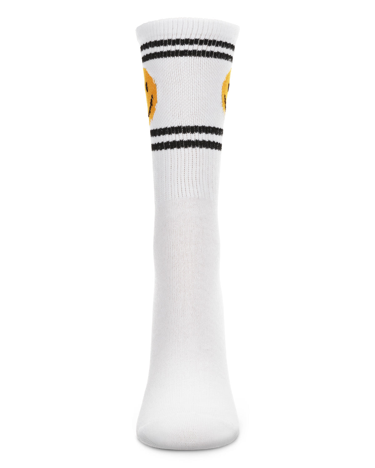Women's Smiley Face Athletic Double Stripe Crew Sock : Color: White
