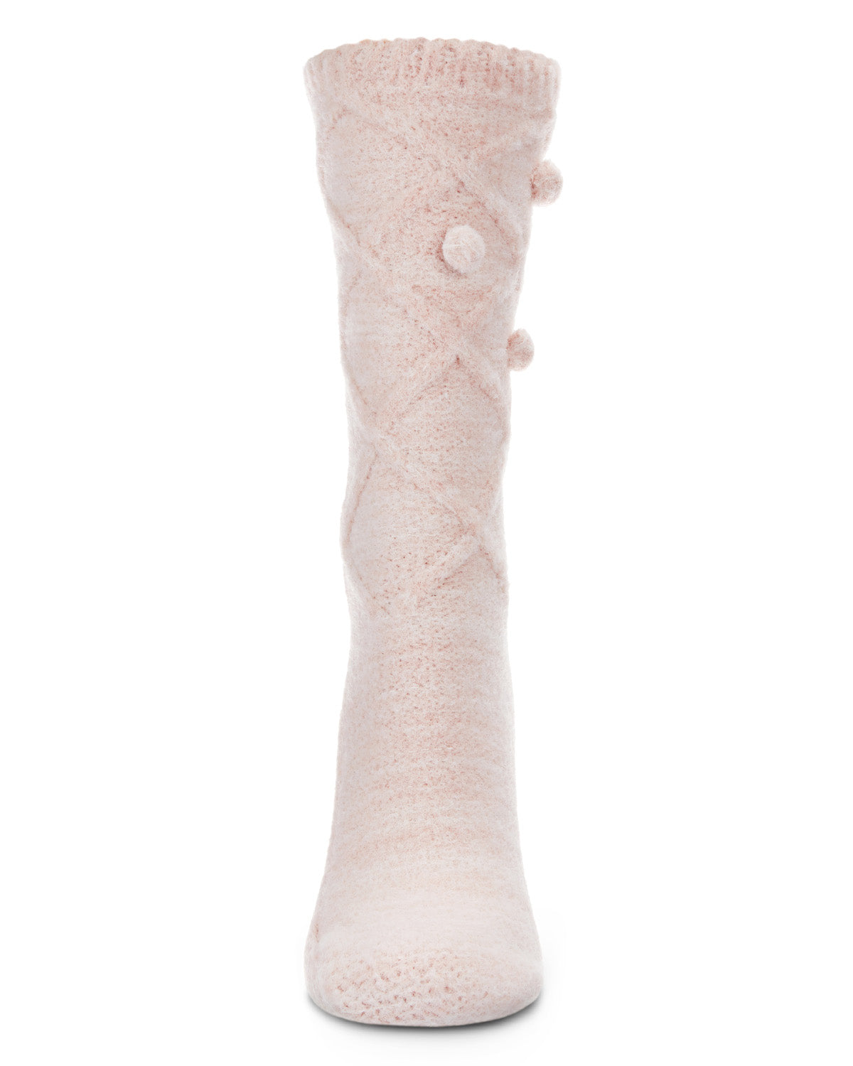 Women's Soft and Breathable Plush Pom-Pom Cable Knit Crew Sock : Color: Blush