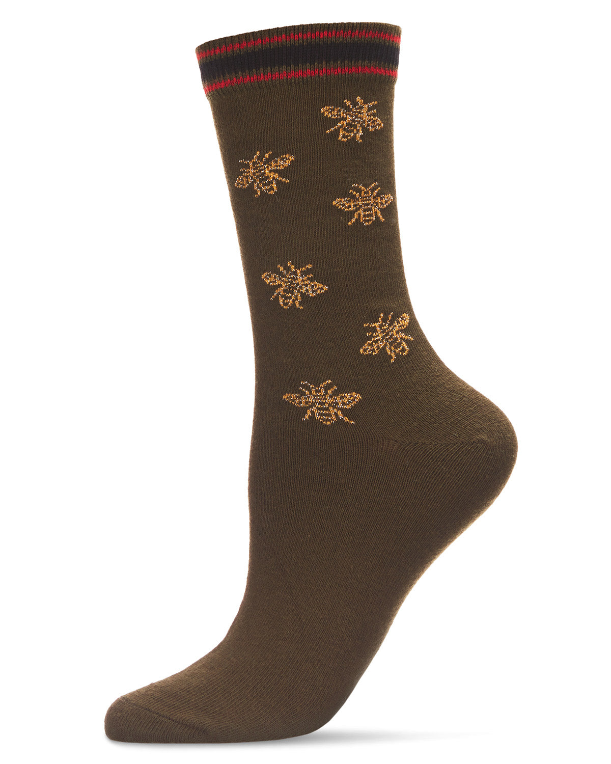 Women's Cotton Blend Striped Woven Buzzing Bee Crew Sock : Color: Olive