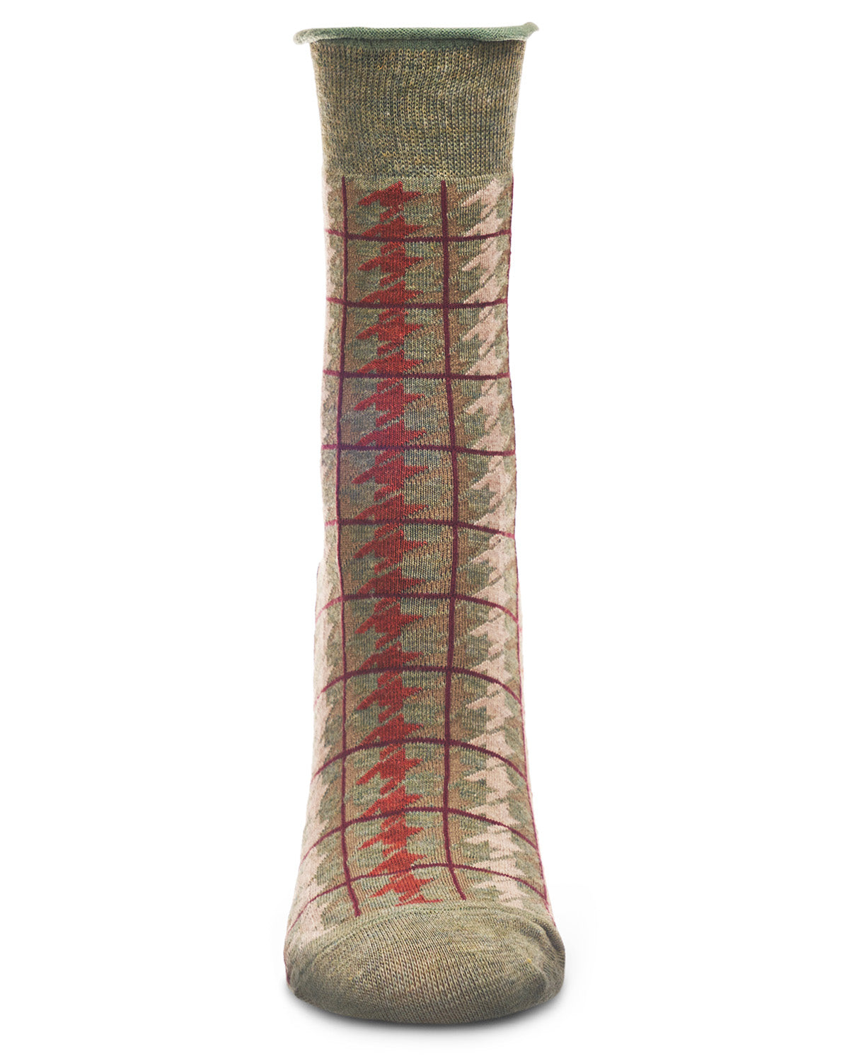 Women's Houndstooth Plaid Roll Cuff Crew Socks : Color: Charcoal Heather