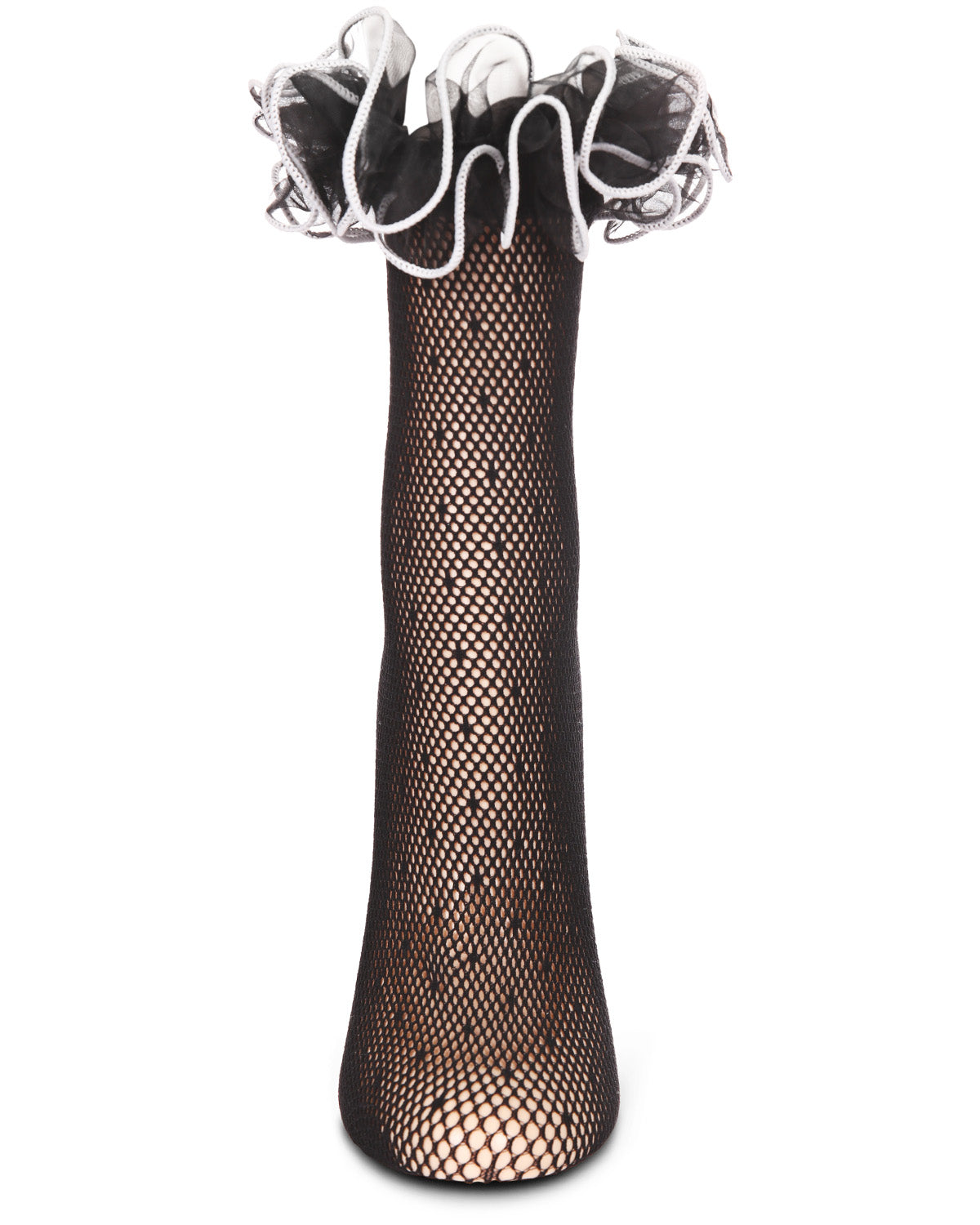 Women's Swiss Dot Ruffle Lace Cuff Sheer Crew Socks : Color: Black