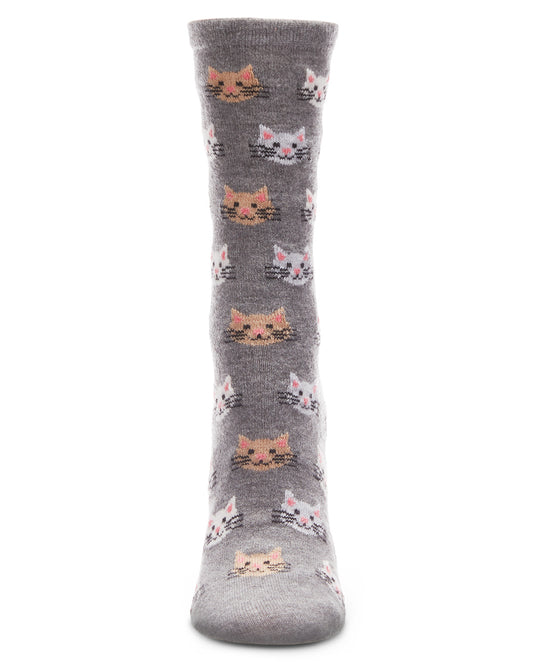 Women's Soft Cheerful Cat Face Cashmere Crew Socks : Color: Med Gray Heather