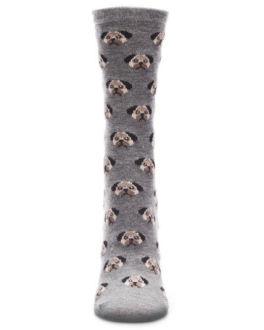 Women's Soft Pretty Puppy Dog Face Cashmere Blend Crew Socks : Color: Med Gray Heather