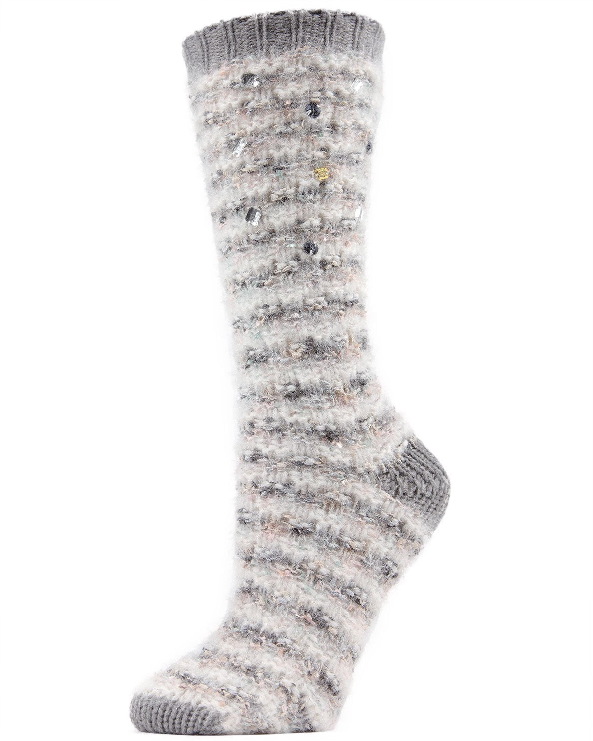 Women's Jeweled Knit Plush Crew Socks : Color: Gray