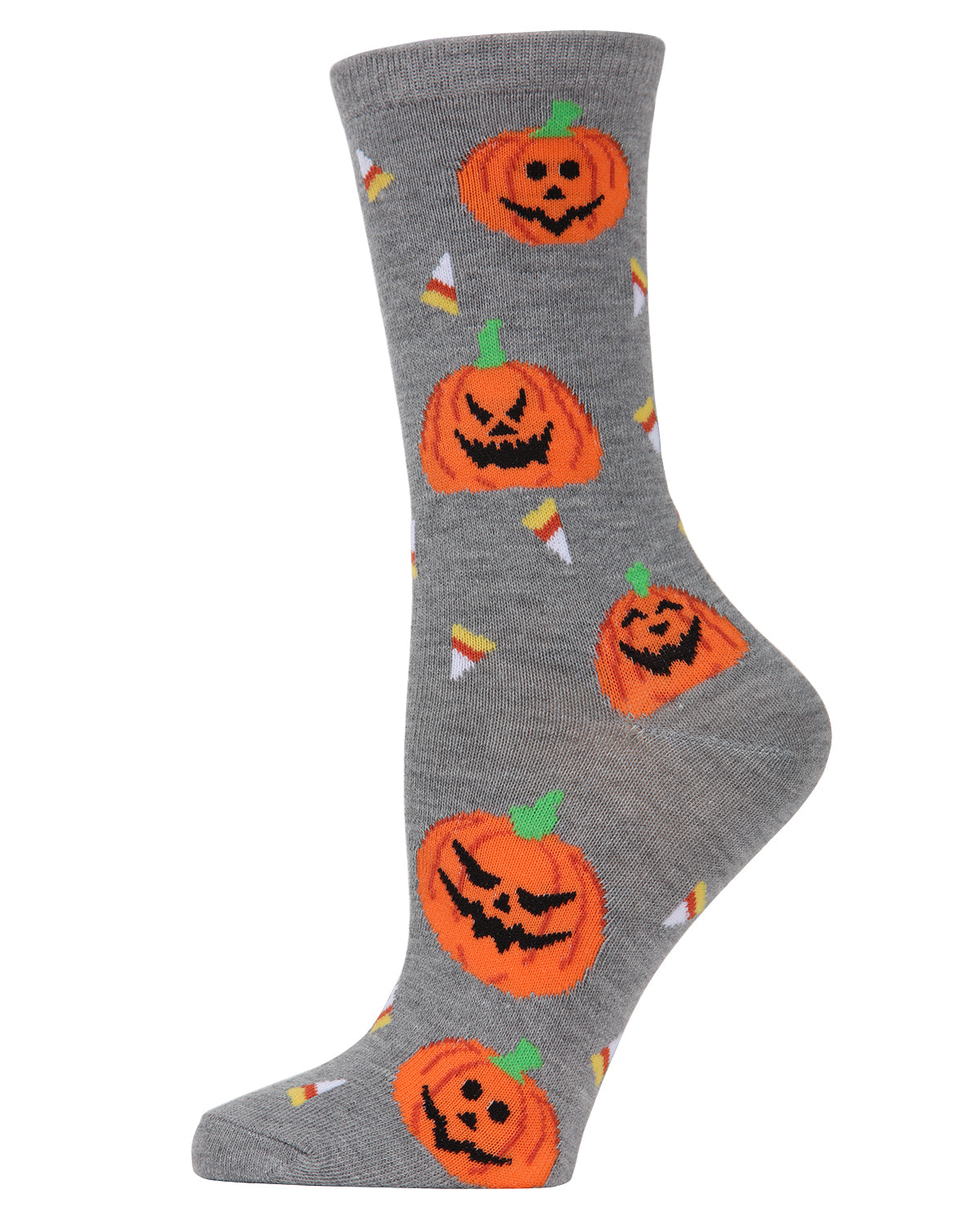 Jack O'Lantern Candy Crew Socks : Color: Medium Gray Heather