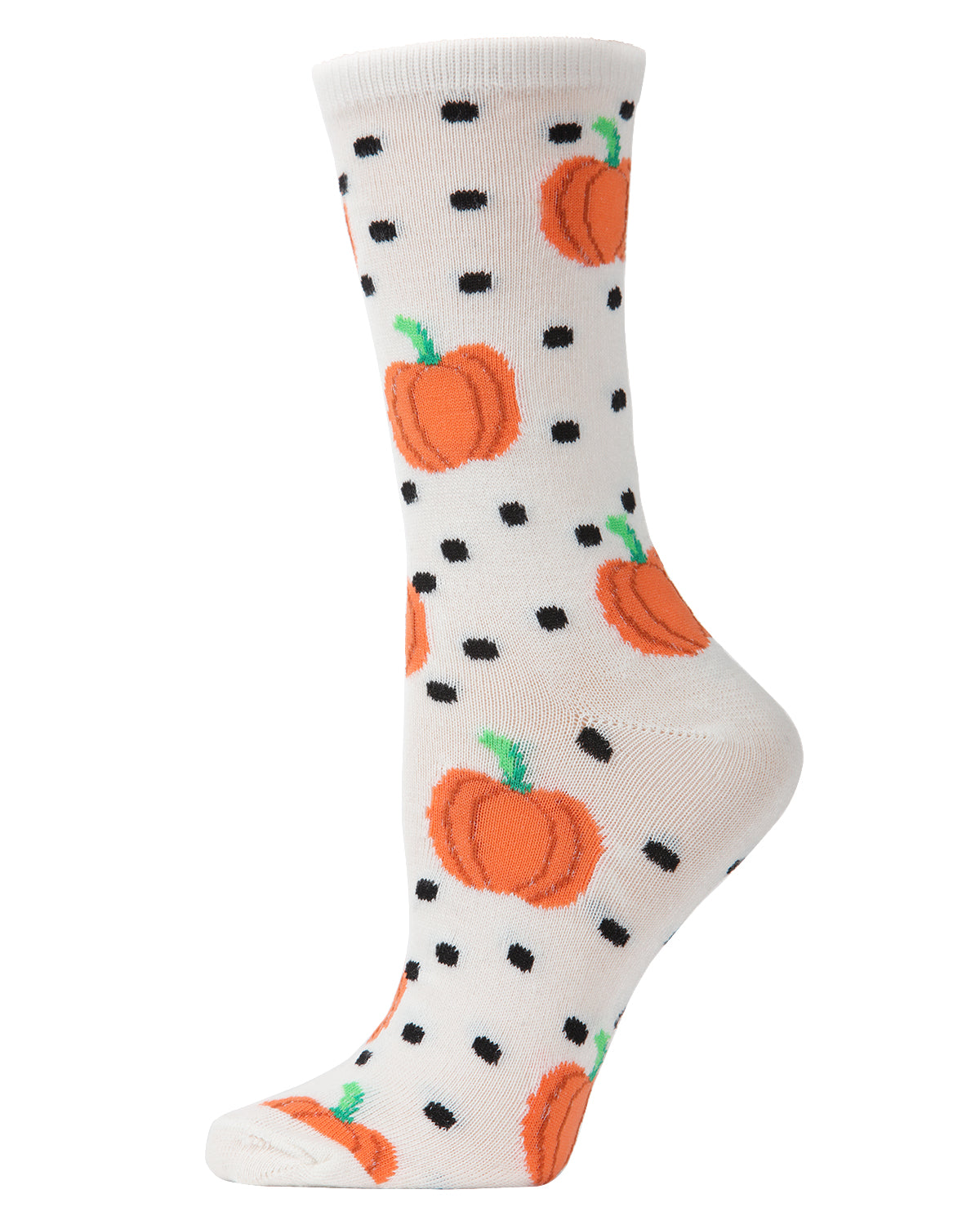 Women's Pumpkin Polka Dot Festive Crew Socks : Color: White