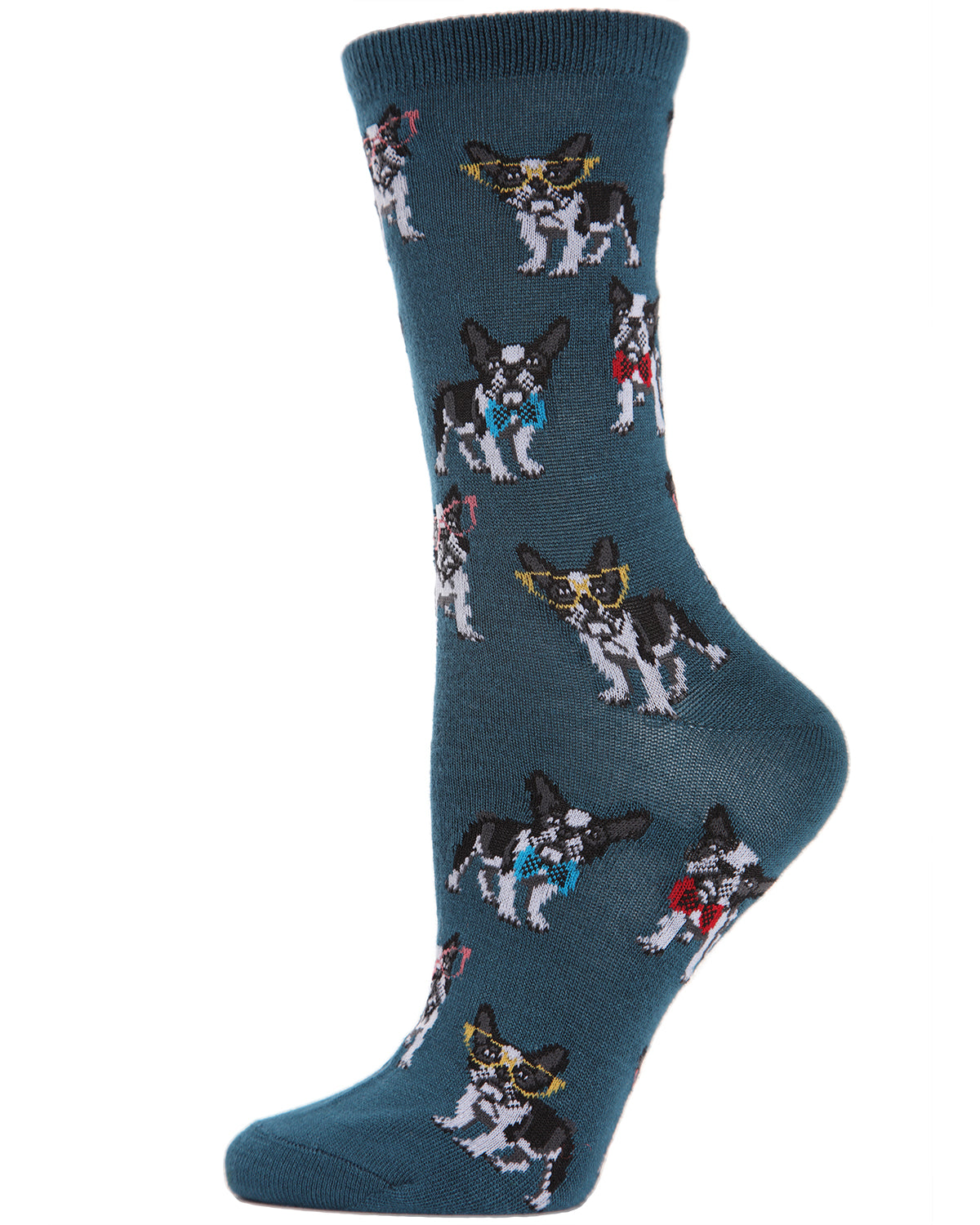French Bulldogs Bowtie Bamboo Blend Crew Socks : Color: Legion Blue